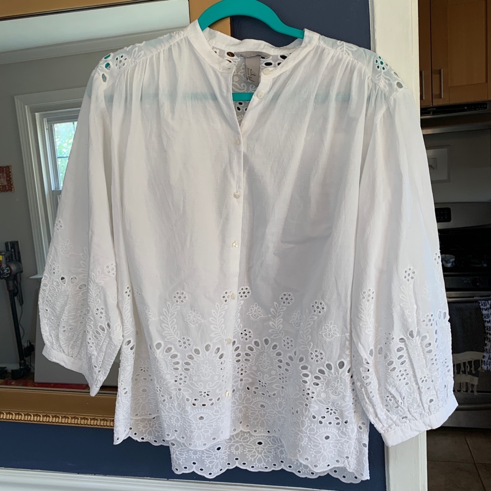H&M White Lace Button Up